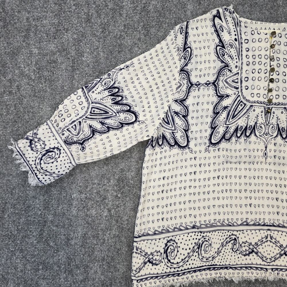 Anthropologie Maeve Top Womens XS Navy White Heart Print Boho Peasant Blouse - Picture 8 of 16